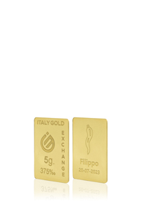 Lingote de Oro Cuerno de la Suerte 9 Kt de 5 g. - idea de regalo Amuleto de la suerte - IGE Gold